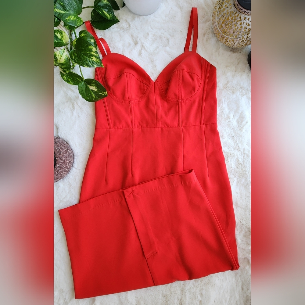 Sergio Hudson NWOT red, sexy, sheath, bustier, strappy, midi dress - Size XS